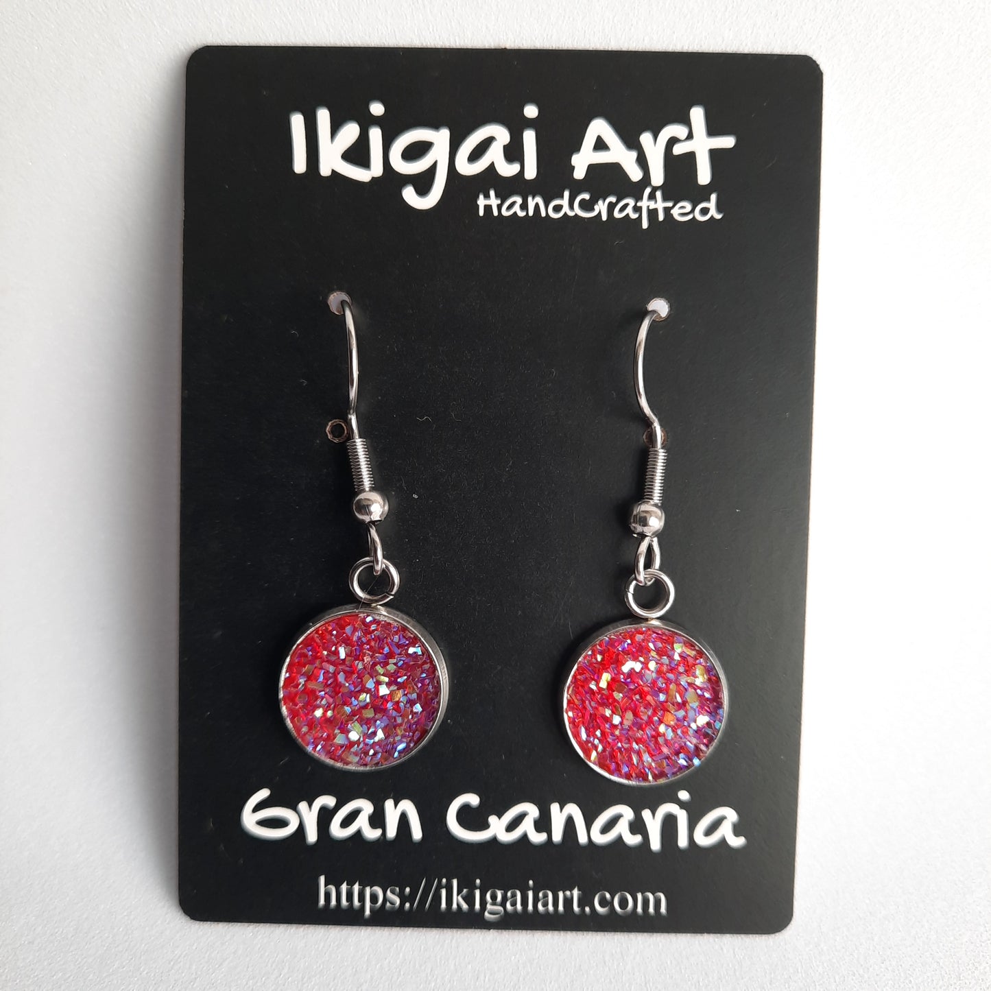 Pendientes Redondo Resina con Gancho rojo