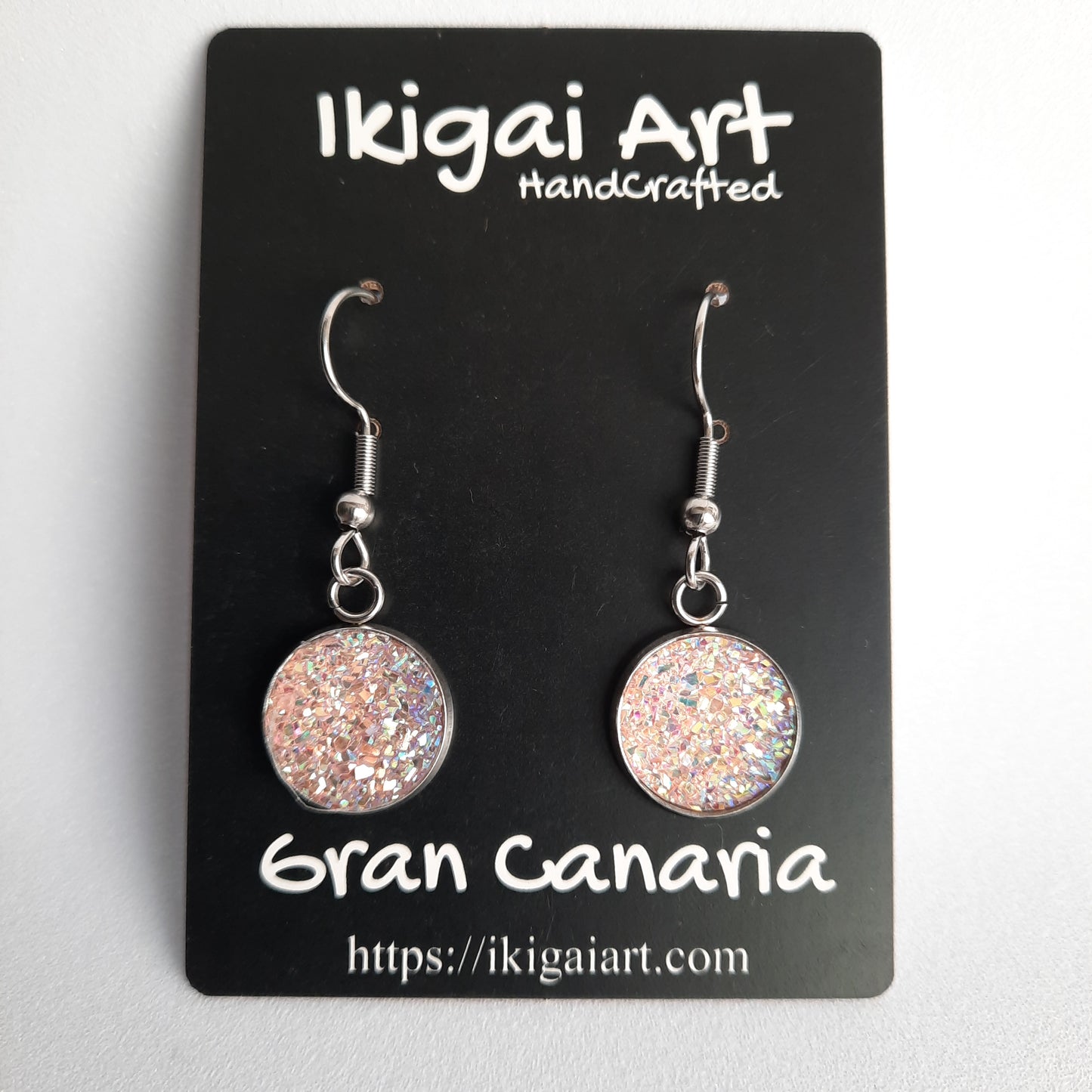 Pendientes Redondo Resina con Gancho rosa claro