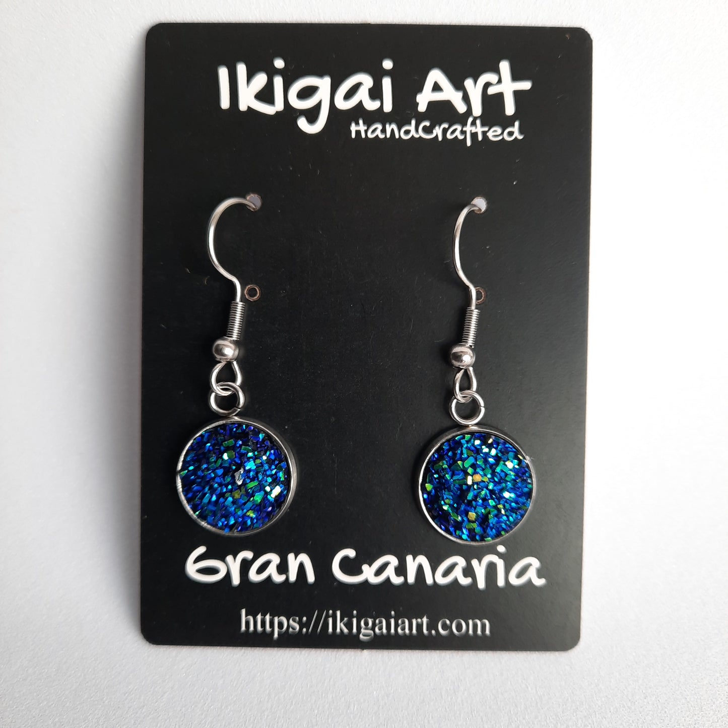 Pendientes Redondo Resina con Gancho azul verde
