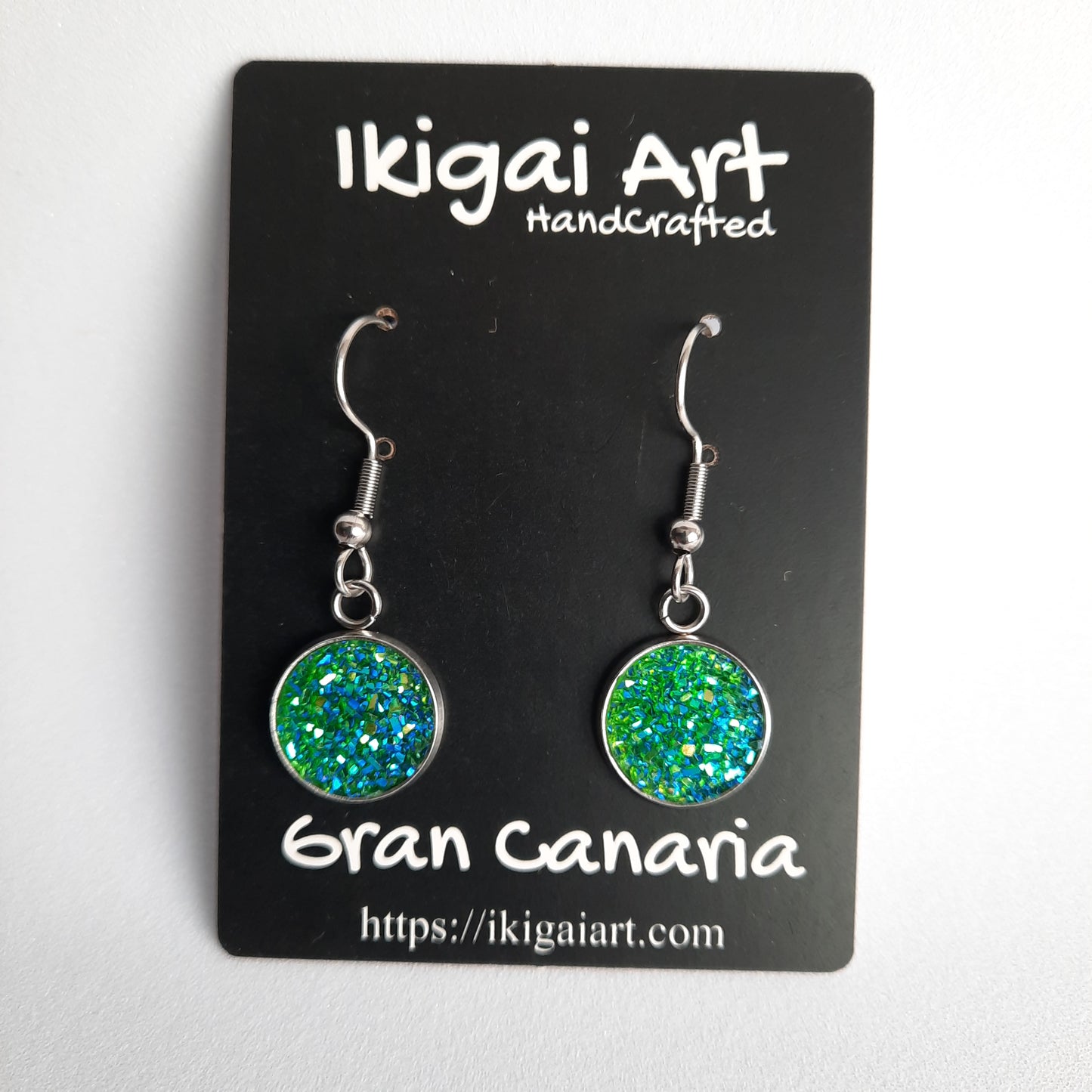 Pendientes Redondo Resina con Gancho verde