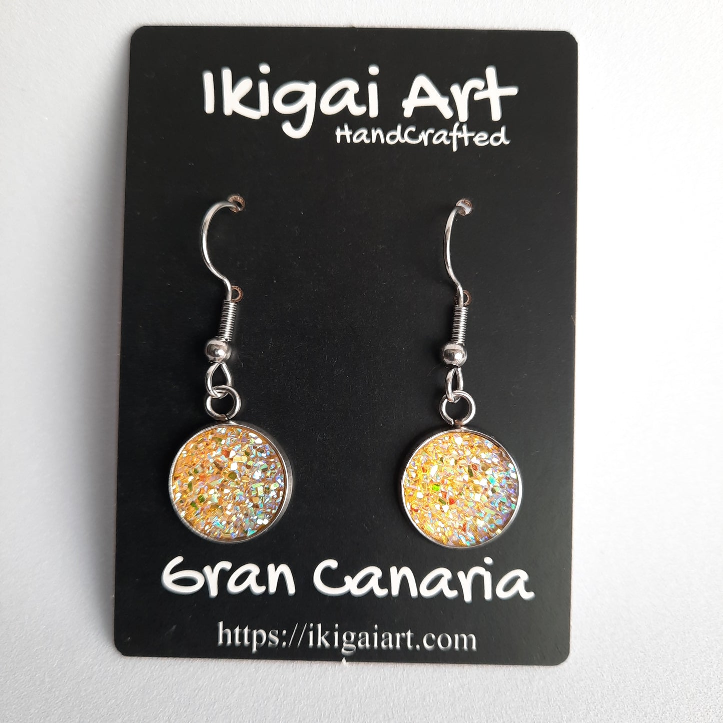Pendientes Redondo Resina con Gancho amarillo