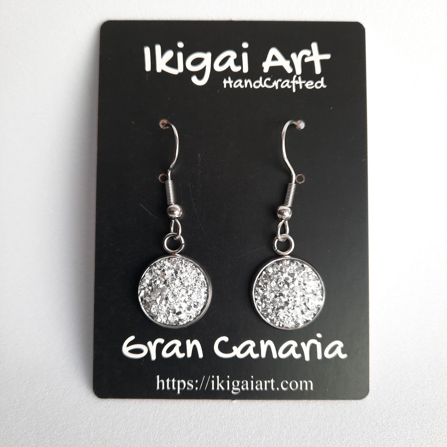 Pendientes Redondo Resina con Gancho blanco