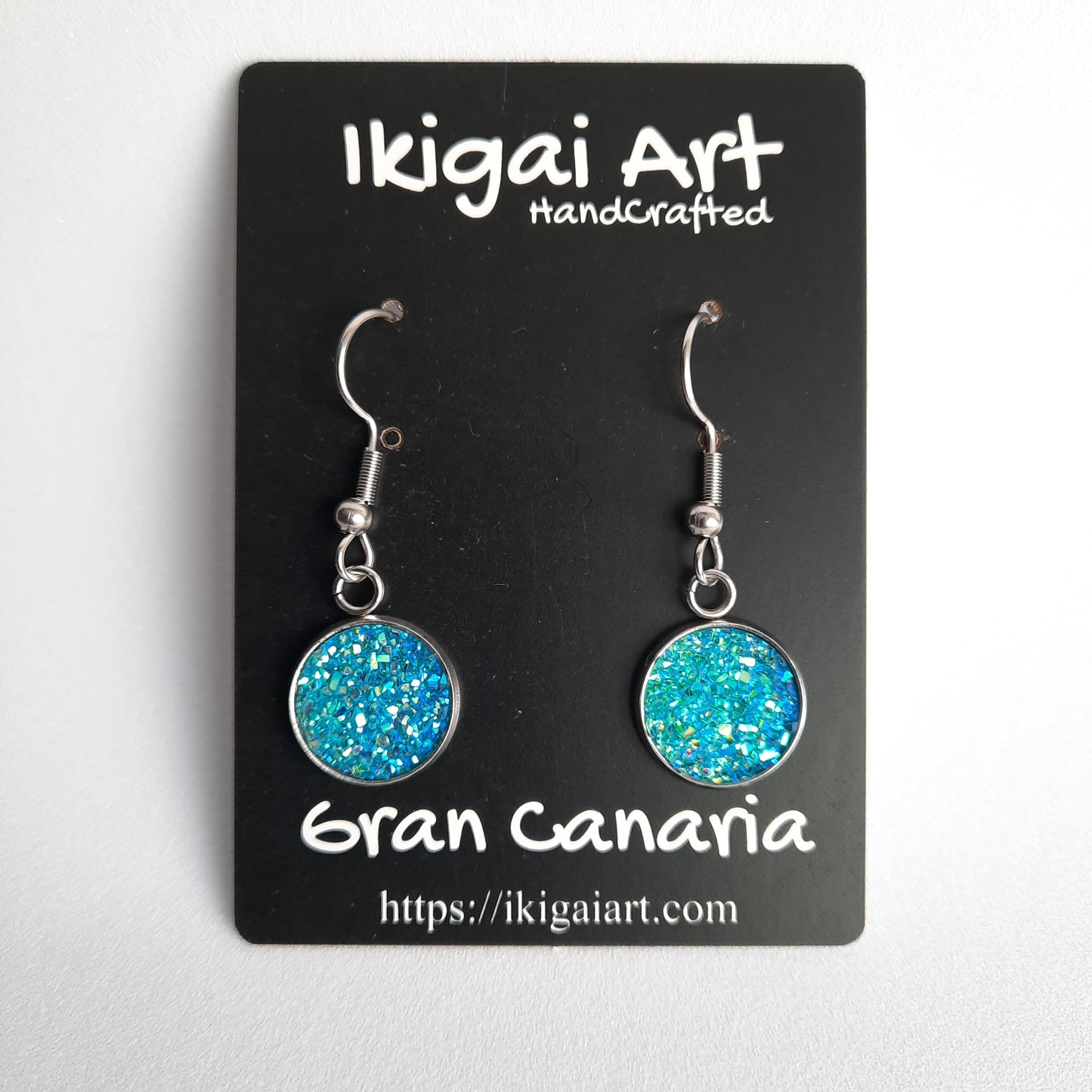 Pendientes Redondo Resina con Gancho turquesa
