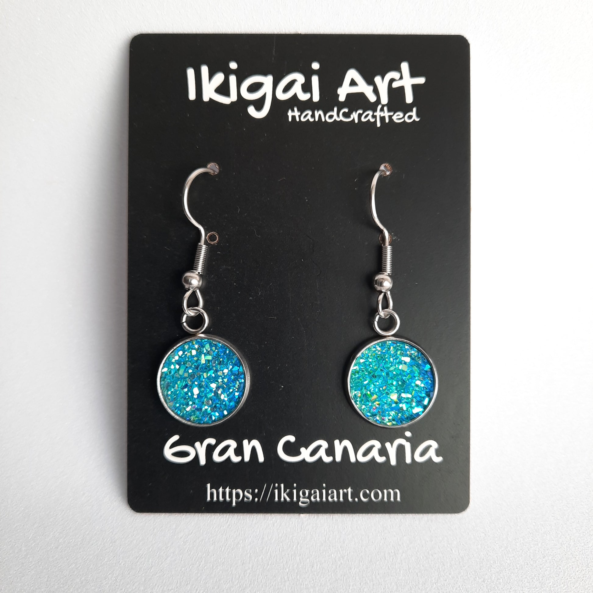 Pendientes Redondo Resina con Gancho turquesa