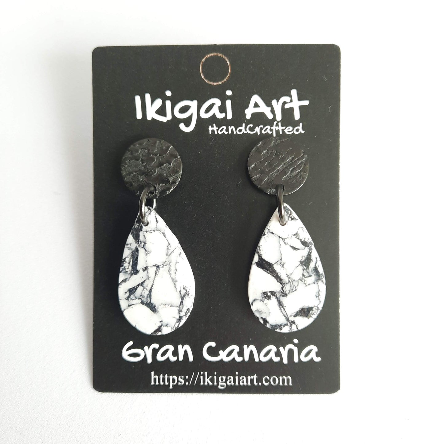Pendientes Gota Blanco Mármol con Base Negra