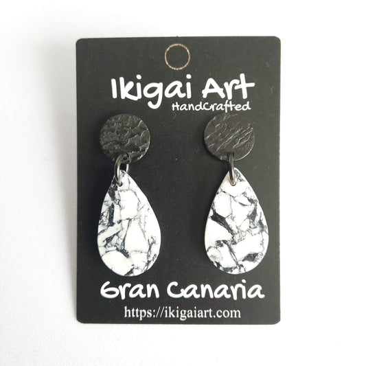 Pendientes Gota Blanco Mármol con Base Negra