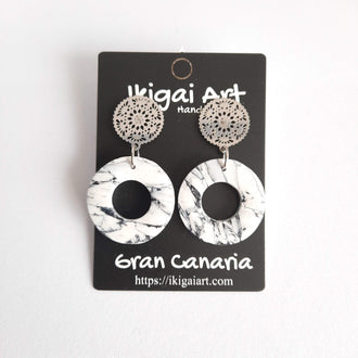 Pendientes Redondo Blanco Mármol con Base Acero