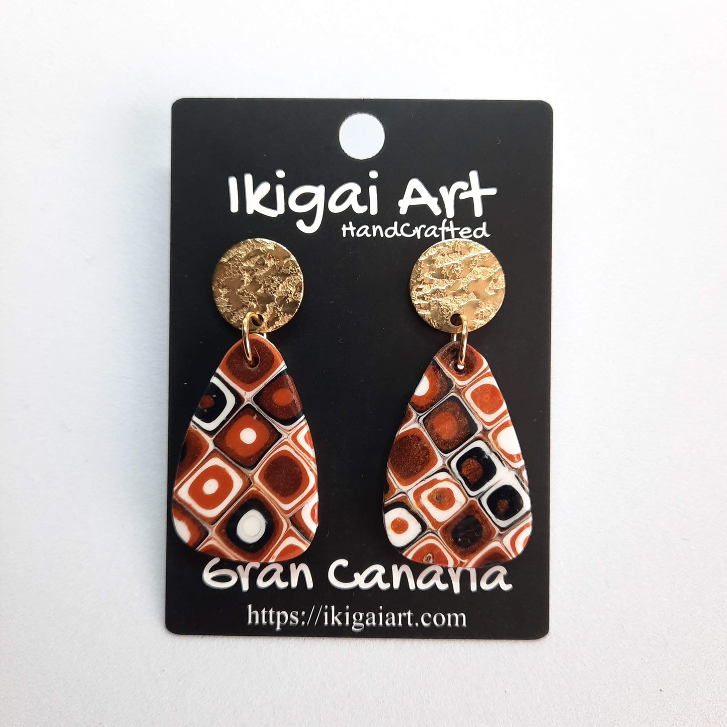Pendientes Gota Naranja Negro Blanco con Base Acero