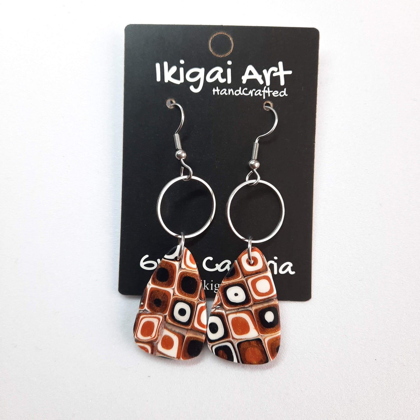 Pendientes Gota Naranja Negro Blanco con Ganchos Acero