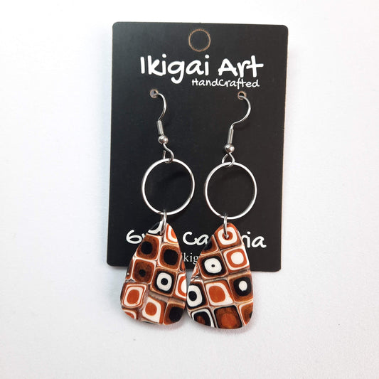 Pendientes Gota Naranja Negro Blanco con Ganchos Acero