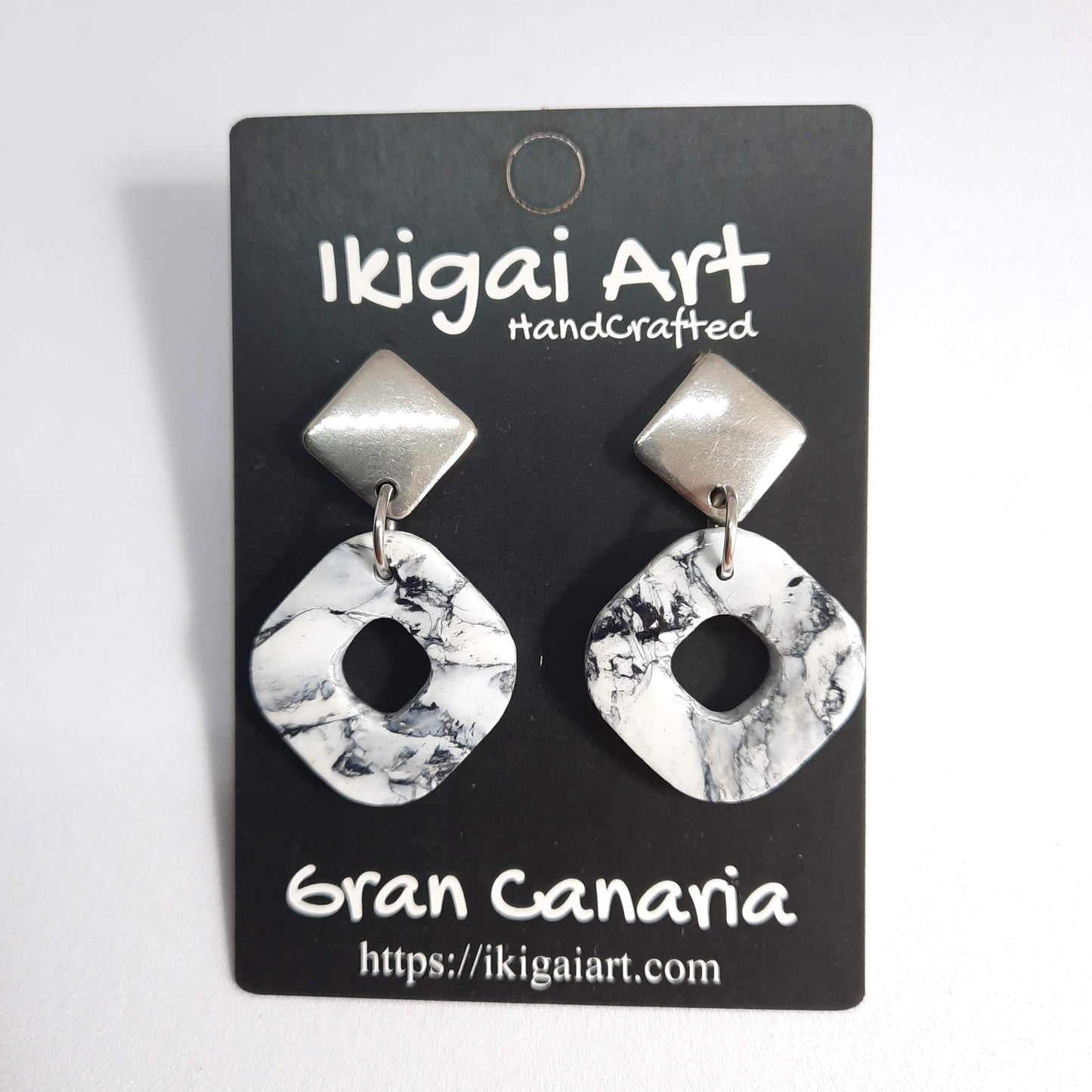 Pendientes Cuadrado Blanco Mármol con Base Acero