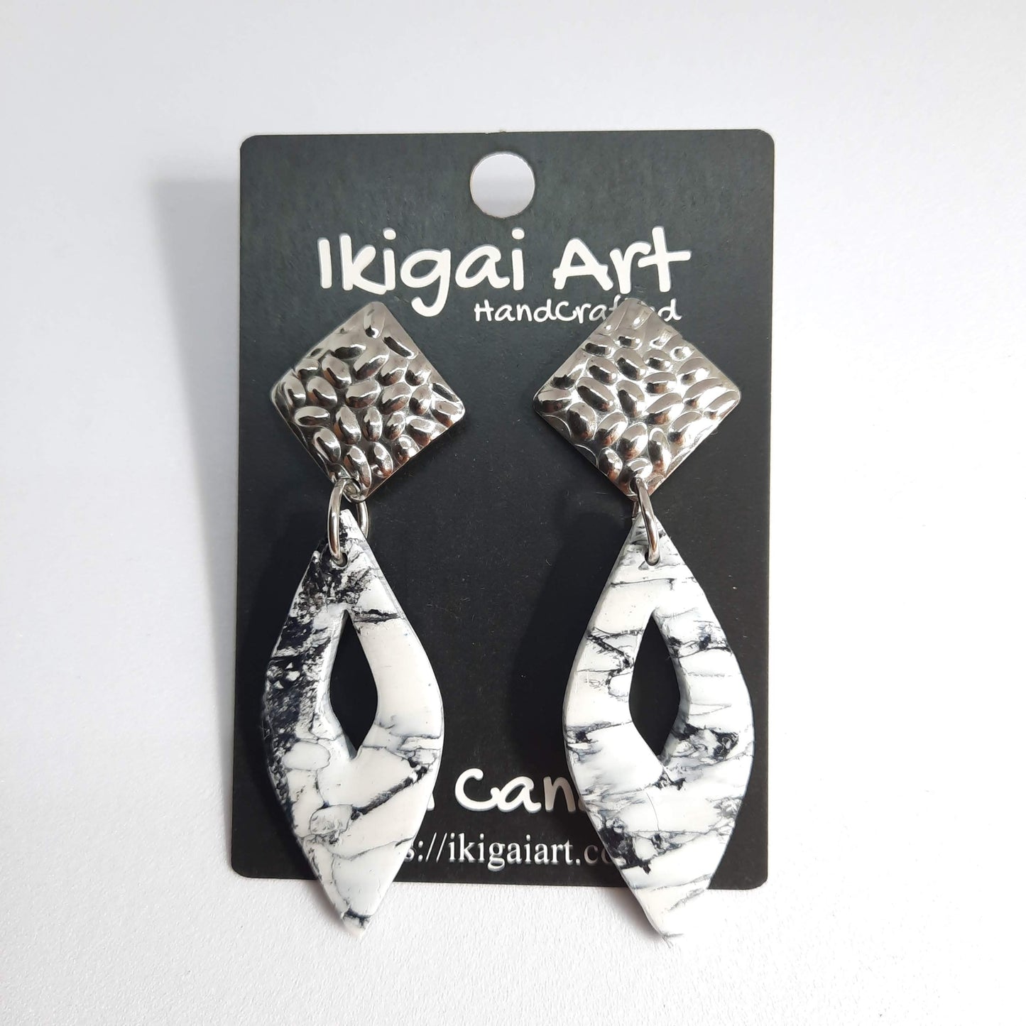 Pendientes Fantasy Blanco Mármol con Base Acero