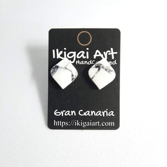 Pendientes Botón Cuadrado Blanco Mármol