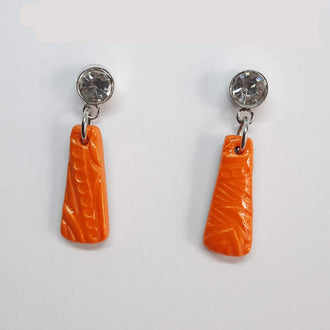 Pendientes Trapecio Naranja con Base Acero y Strass
