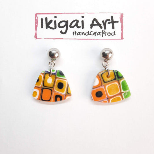 Rainbow Trapezoid Earrings with Steel Base