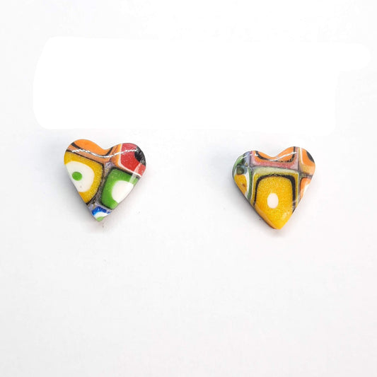 Pendientes Botón Corazón Arcoíris