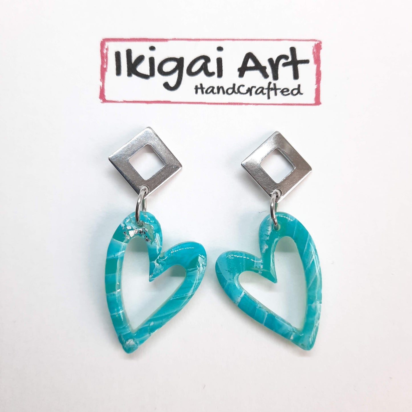 Pendientes Corazón Aguamarina con Base Acero
