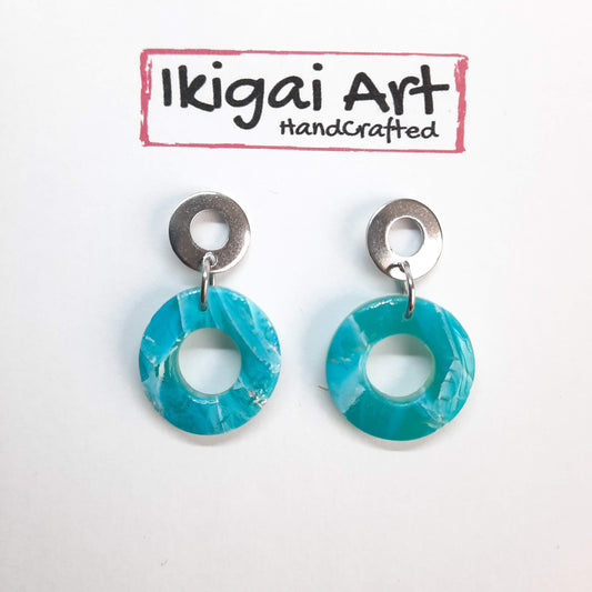 Pendientes Redondo Aguamarina con Base Acero