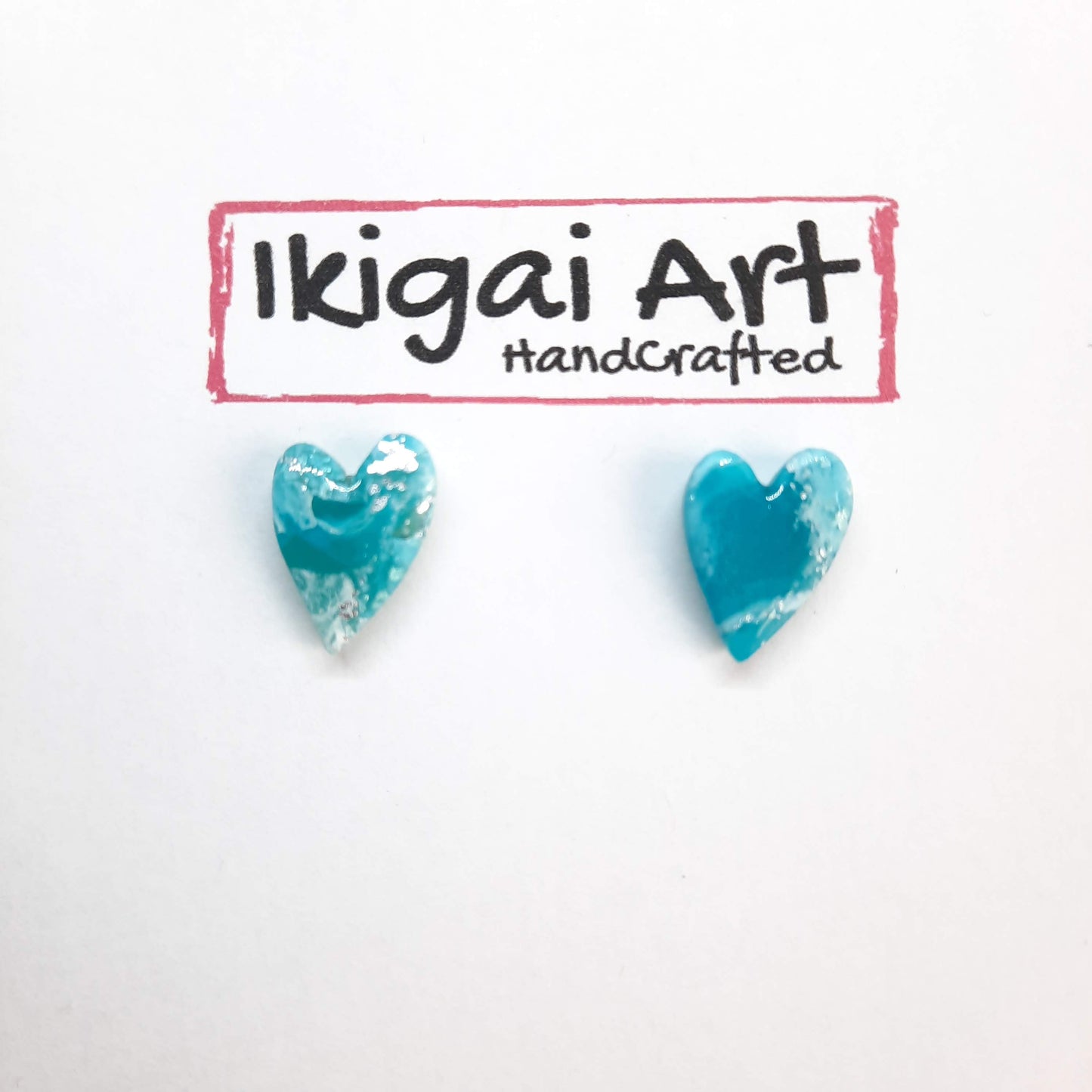 Pendientes Botón Corazón Aguamarina