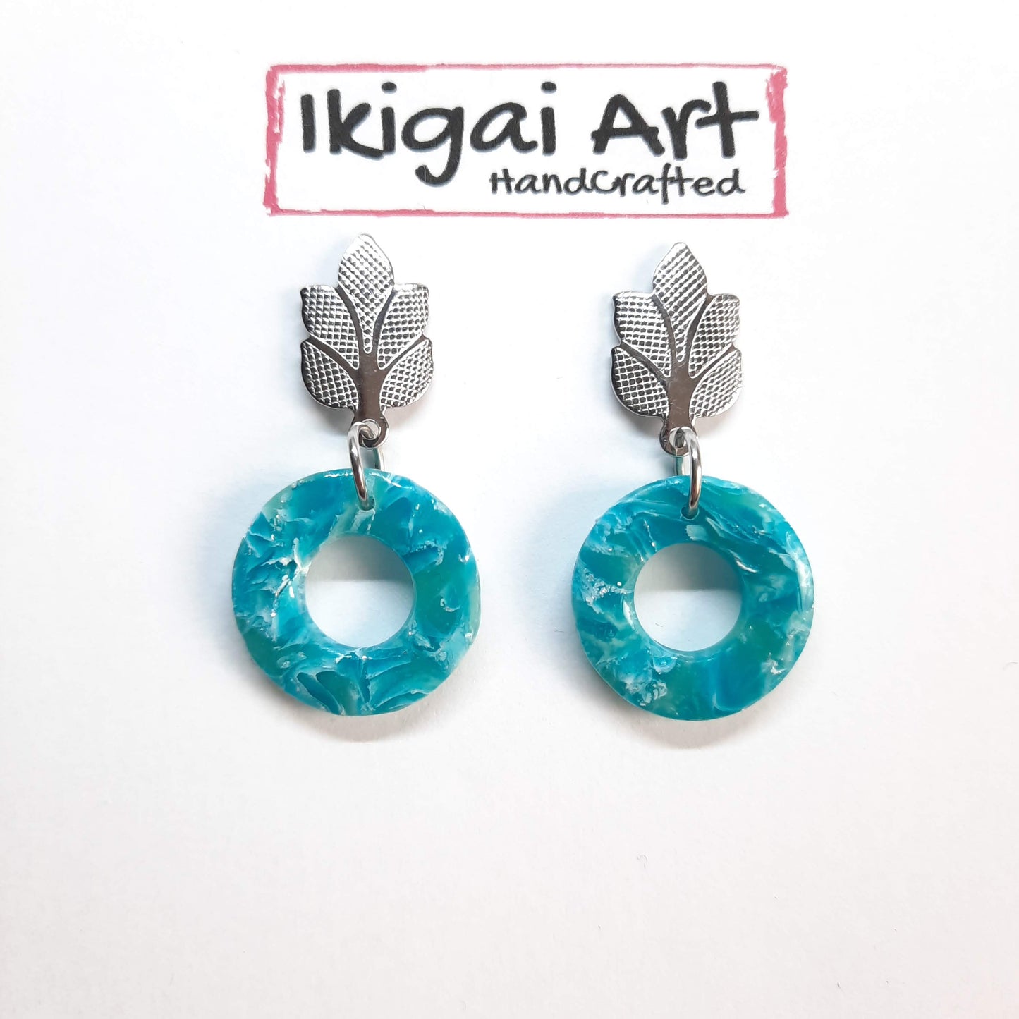 Pendientes Redondo Aguamarina con Base Acero