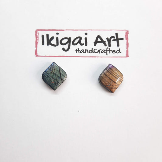 Pendientes Botón Cuadrado Labradorita Violeta