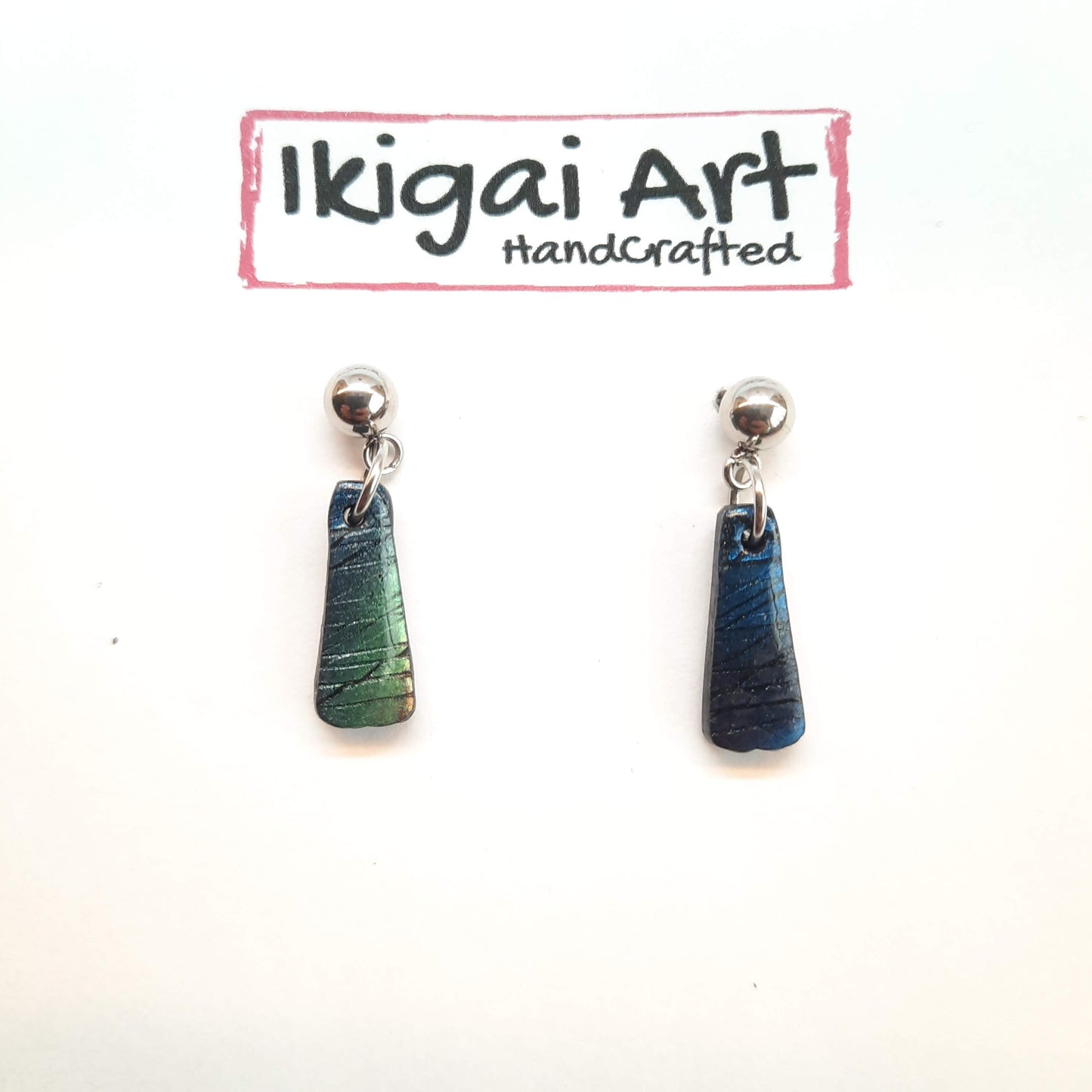 Pendientes Trapecio Labradorita Azul con Base Acero