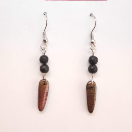 Pendientes Fantasy Labradorita Violeta con Gancho Acero y Bolitas de Lava