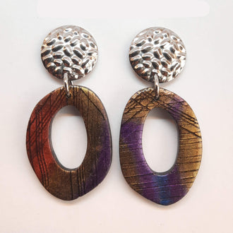 Pendientes Ovalado Labradorita Violeta con Base Acero