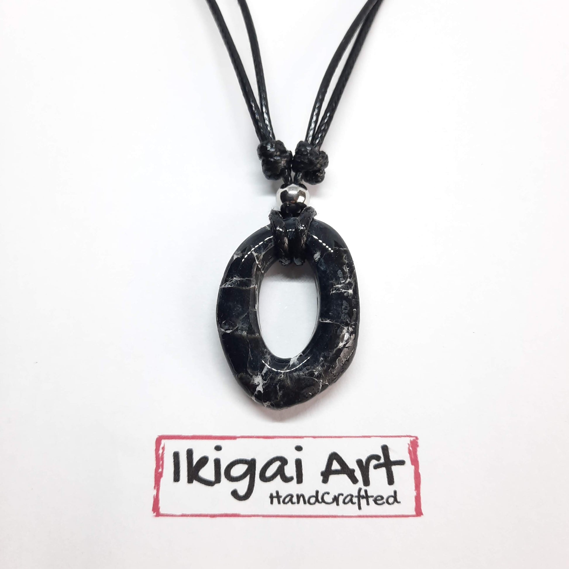Colgante Ovalado Pequeño Negro Mármol