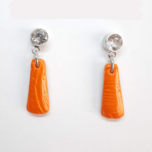 Pendientes Trapecio Naranja con Base Acero y Strass
