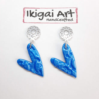 Pendientes Corazón Pequeño Azul con Base Acero