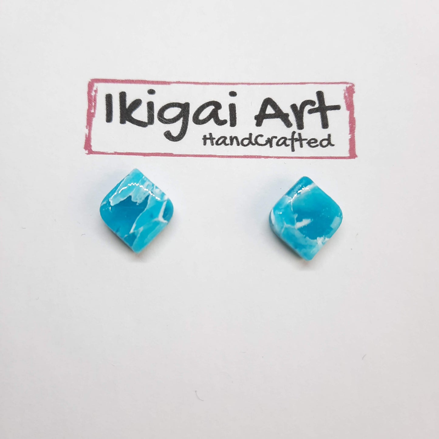 Pendientes Botón Cuadrado Aguamarina