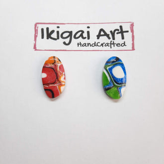 Pendientes Botón Ovalado Arcoíris