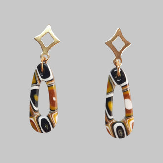 Pendientes Fantasy Pequeño Amarillo Antiguo con Base Dorada