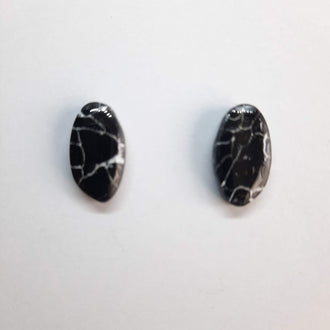 Pendientes Botón Ovalado Negro Mármol