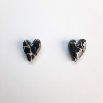 Pendientes Botón Corazón Negro Mármol