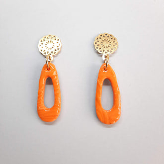 Pendientes Fantasy Pequeño Naranja con Base Dorada