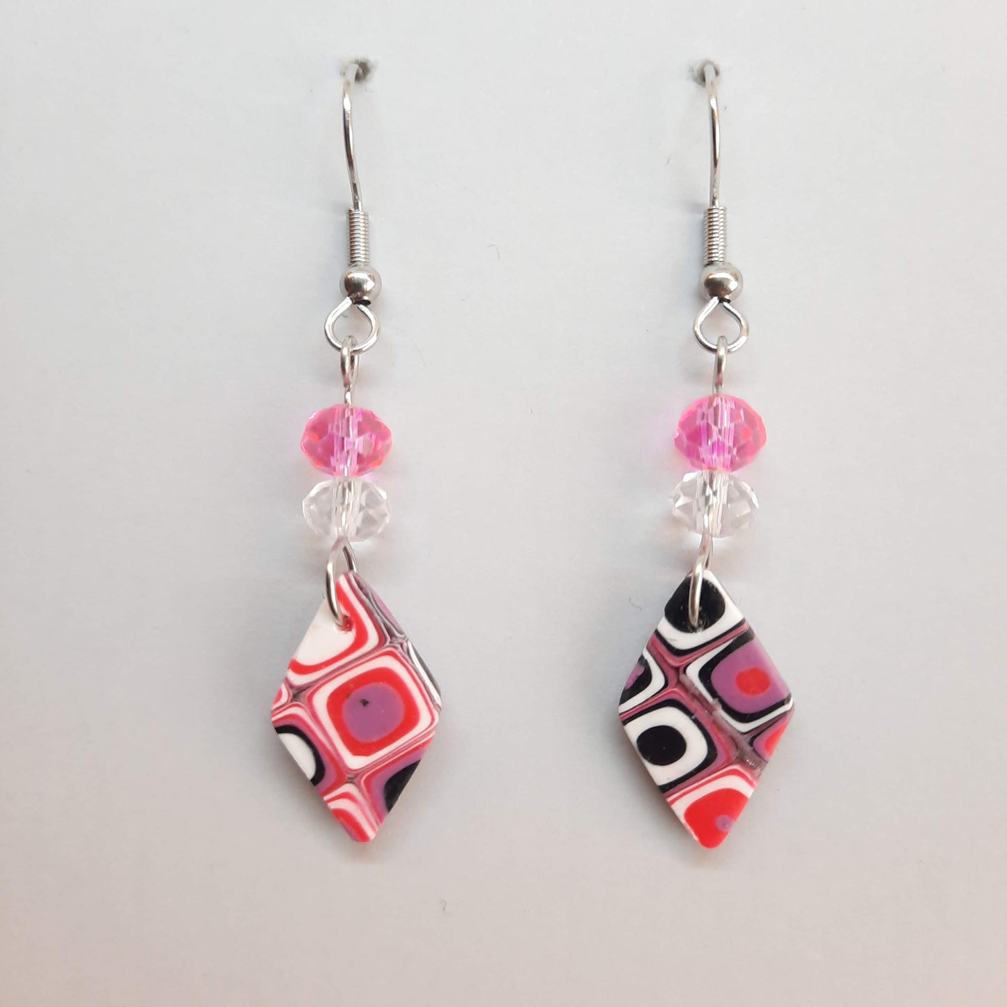 Pendientes Rombo Rosa Verano con Ganchos Acero y Cuentas de Cristal