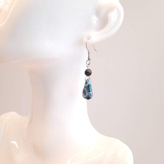 Pendientes Gota Pasión Azul con Ganchos Acero y Cuentas de Lava