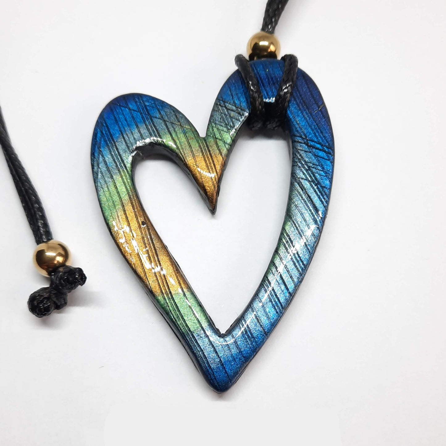 Colgante Corazón Hueco Grande Labradorita Azul