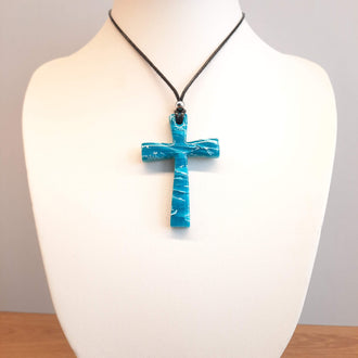 Colgante Cruz Grande Aguamarina