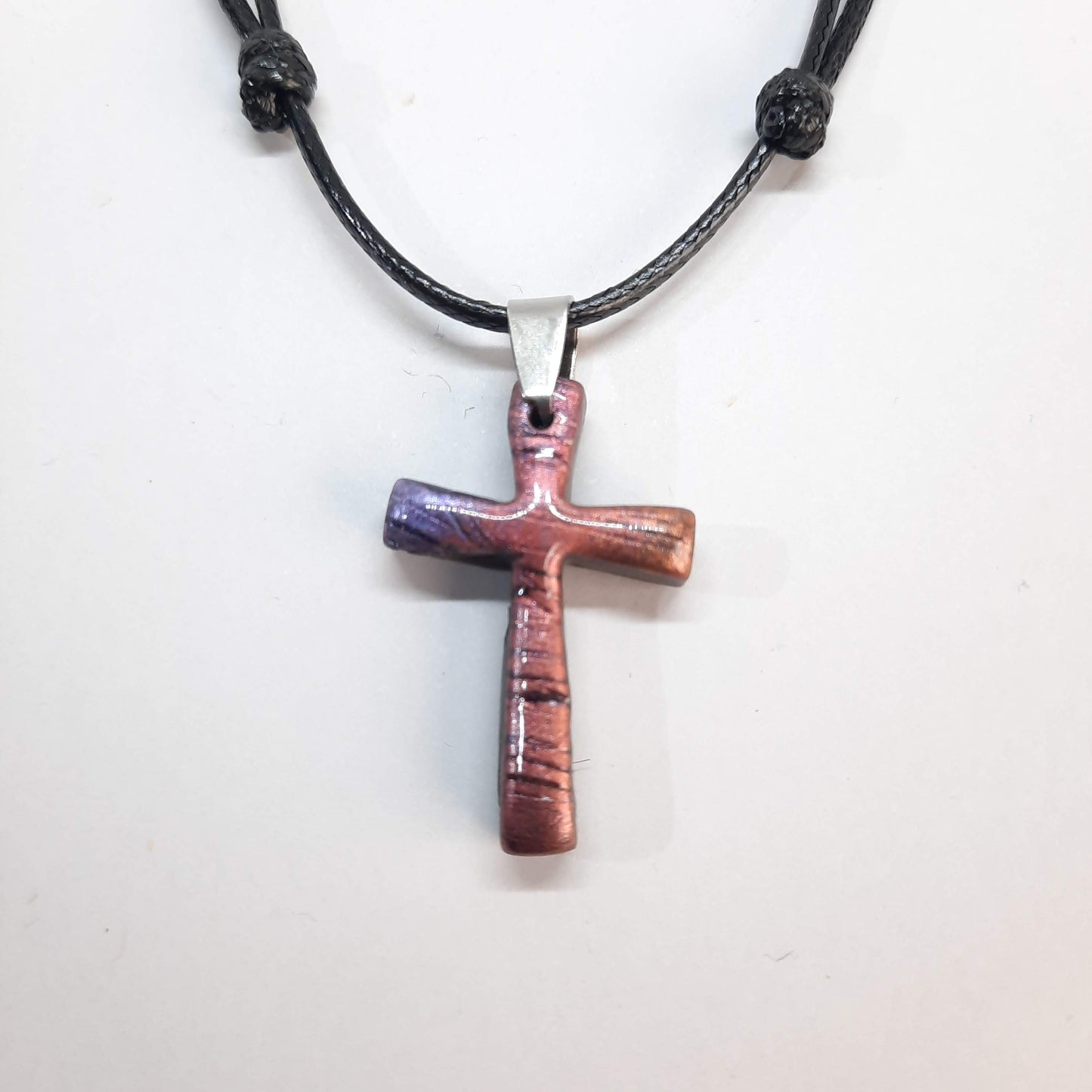 Gargantilla Con Colgante Cruz Labradorita Violeta