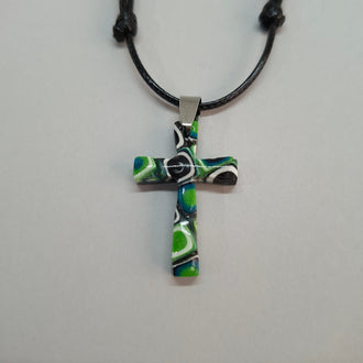 Gargantilla Con Colgante Cruz Mosaico Verde