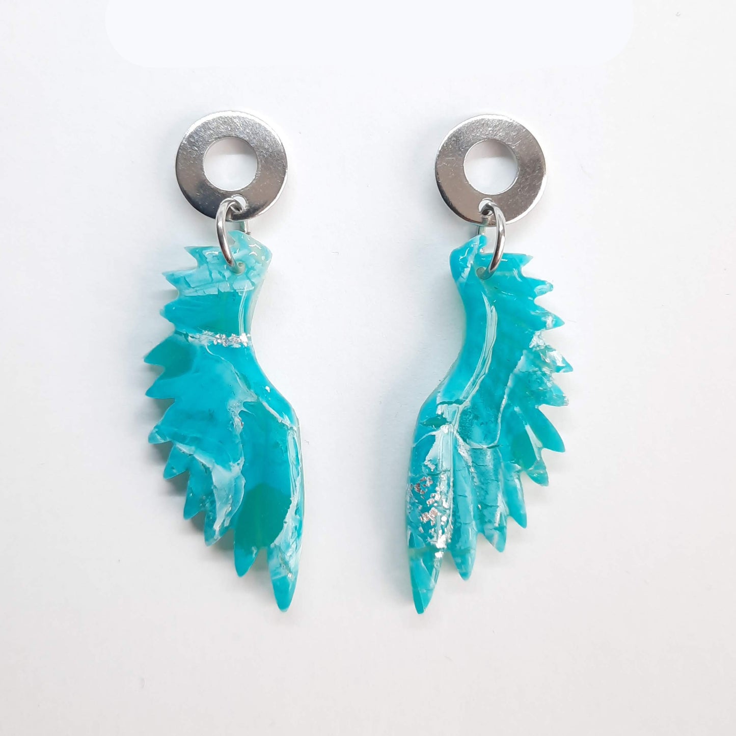 Pendientes Alas Aguamarina con Base Plateada