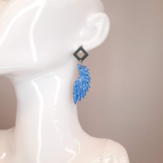 Pendientes Alas Azul con Base Plateada
