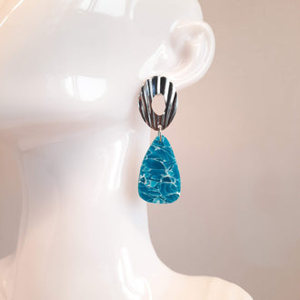 Pendientes Amor Aguamarina con Base Plateada