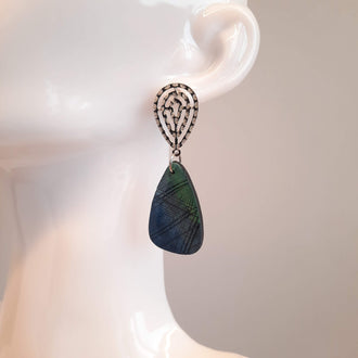 Pendientes Amor Labradorita Azul con Base Plateada