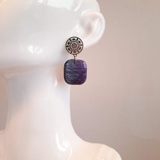 Pendientes Aura Grandes Labradorita Violeta con Base Acero