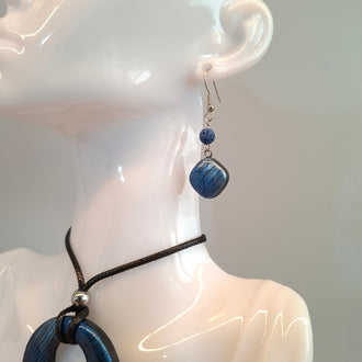 Pendientes Aura Labradorita Azul Con Lava Volcánica