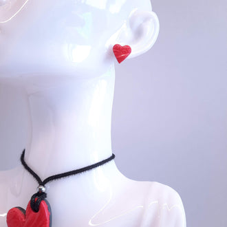 Pendientes Botón Corazón Clásico Rojos